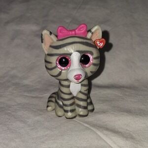 TY Beanie Boos Kiki Kitten Cat Toy Pink‎ Bow Glitter Eyes Zebra Stripes